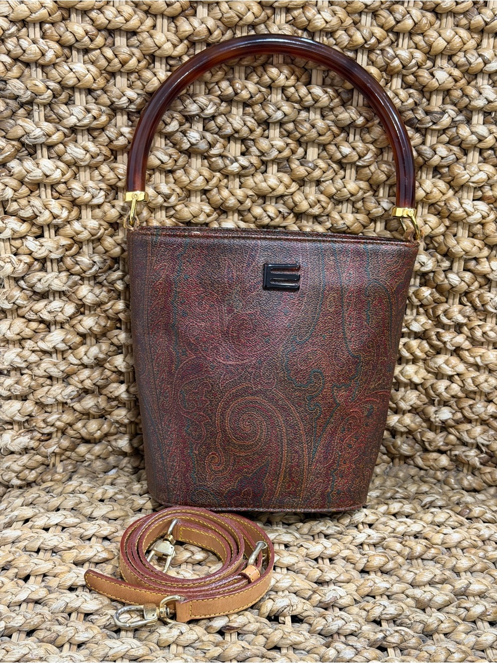 Vintage Etro Paisley Bucket Bag with Top Handle